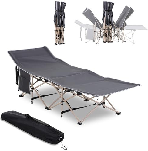 Outsunny Feldbett faltbar Campingbett mit Tragetasche 190 x 68 x 52 cm Campingliege bis 150 kg Gästebett für Erwachsene Klappbett für Indoor, Outdoor, Garten Camping Reisen Grau