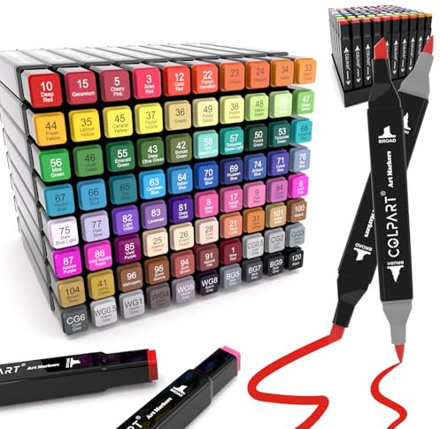 colpart 80 Farben Alkohol Marker Set–Doppelseitige Marker Stifte für Kinder & Erwachsene, ideal zum Zeichnen, Skizzieren, Ausmalen, inklusive Tragetasche