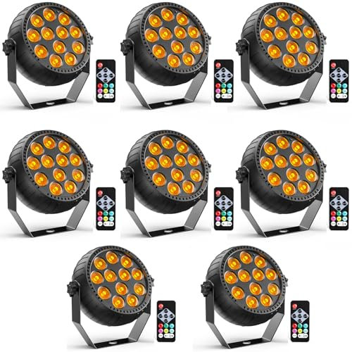 Starlitflow 8PCS RGB 12 LED Par Akku Strahler Outdoor, 2200mAh Wiederaufladbares Bühnenlicht mit Fernbedienung, 4-6h Laufzeit Partylicht für Bar DJ Disco Hochzeit Halloween Weihnachten