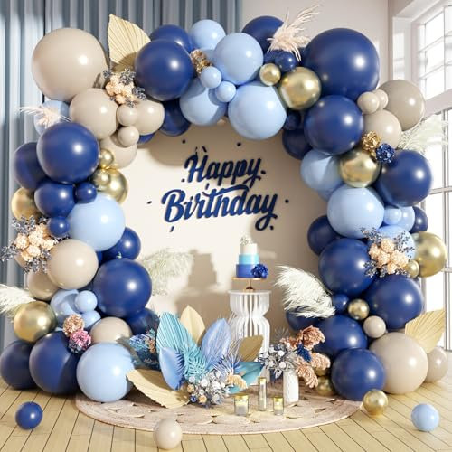 Royal Blue and Gold Balloon Arch Kit, Navy Blue Balloon Garland Cream Beige Metallic Chrome Gold Balloons for Wedding Bridal Baby Shower Gender Reveal Graduation Birthday Party Decorations Supplies
