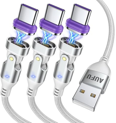 AUFU 18W Magnet Ladekabel USB C [1M/2M/2M], 16PIN Flach Ladekabel Magntisch USB C Kabel Magnetisch für Galaxy S23/Tablet/Handy (Weiß)