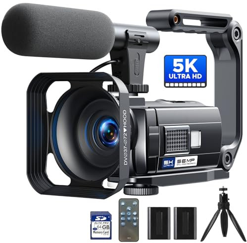 Camcorder Video Camera 5K, 56MP Vlogging Camera for Youtube, WiFi 3'' 270° Rotatable Touchscreen Webcam Night Vision Camcorder with 64GB SD Card, Remote, 2 Batteries, Microphone, Tripod, Stabilizer