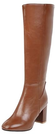 Stivali in pelle da donna con tacco alto al ginocchio Stivali western - Cerniera laterale Stivali da cowboy Stivali da equitazione Stivali a gambo lungo - Tacco medio Stivali alti da donna, marrone