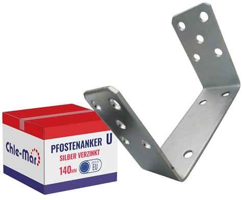 Chle-Mar Pfostenträger mit U-Bügel 140 mm aus verzinktem Stahl | Fester Balkenschuh, Pfostenanker für Zaun- & Holzbau, Pfostenschuh zum Aufschrauben