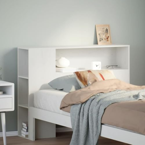 Qnhdfrt 75cm Solid Pine Wood Storage Headboard, White | Features 4 built-in storage compartments and a freestanding, space-saving design for bedrooms and guest rooms.