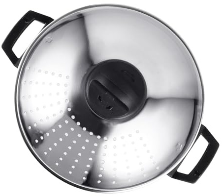 Edelstahltopf Silber mit Siebdeckel zum Schnellen Abgießen für Nudeln | Leichter Stahlnudeltopf, Topf mit Deckel, Nudelkocher aus Stahl, Pot