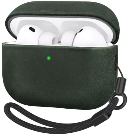 Bouixel Handgefertigtes Echtleder Hülle für AirPods Pro 3 Case 2025 | Vintage Crazy Horse Leder, Stoßfeste Schutzhülle mit Handschlaufe für Apple AirPods Pro 3, Unterstützung Wireless Ladegerät