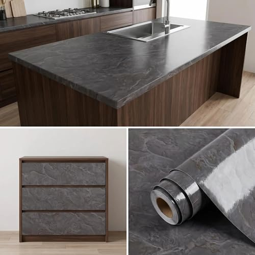 70cm x 3m Grey Marble Vinyl Wrap for Kitchen Worktops Furniture | Wide grey marble wrap ideal for kitchen worktops