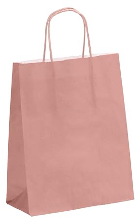Viquel - Sacchetto Kraft piccolo 18 x 24 x 8 cm - Borsa kraft con manico intrecciato rosa - Confezione da 50 sacchetti di carta - Rosa cipria