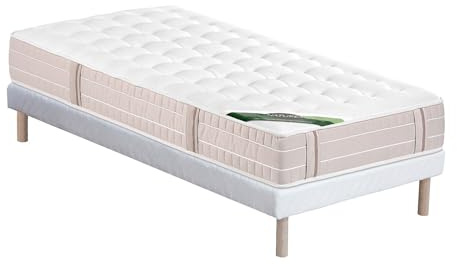 Vente-unique - Matratze und Bettgestell mit Lattenrost und Stoffbezug 1 Virevo - Polyester - weiß