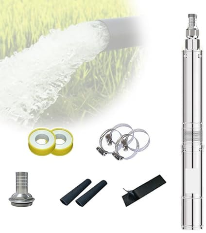 Pompa sommergibile for pozzi profondi da 0,5 HP, portata 5 GPM, prevalenza da 137 piedi, acciaio inossidabile, uscita da 1, doppio occhiello di sollevamento, 2850 giri/min, bassa rumorosità