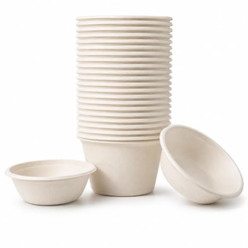Greenplatter Small Size Bagasse Bowls (240 ml, Pack of 50) - Disposable Compostable Sugarcane Paper Bowl, Heavy Duty, Microwave & Freezer Safe, Ideal for Parties (240 ml)