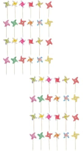 FRCOLOR 48pcs Rotatable Windmill Cake Toppers Cupcake Decorations for Birthday Parties Baking Ornaments for Cake Decoration Supplies