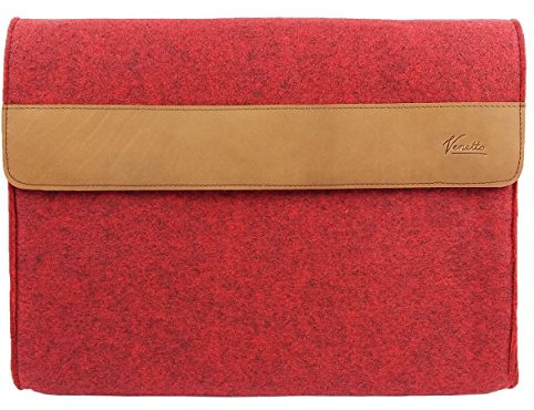 Venetto DIN A4 Business Aktentasche Arbeitstasche Herren Damen Unisex Filztasche Tasche aus Filz mit Echtleder-Applikationen (Rot meliert)