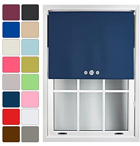 FURNISHED Blackout Roller Blind with Triple Eyelets Made to Measure, Navy Blue, 180W x 210H cm