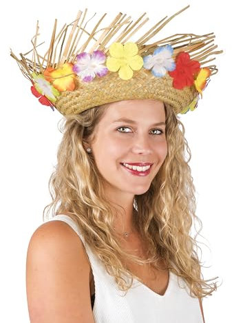 P 'tit payaso 95424 sombrero paja Hawaiano adulto – Natural con flores, talla única