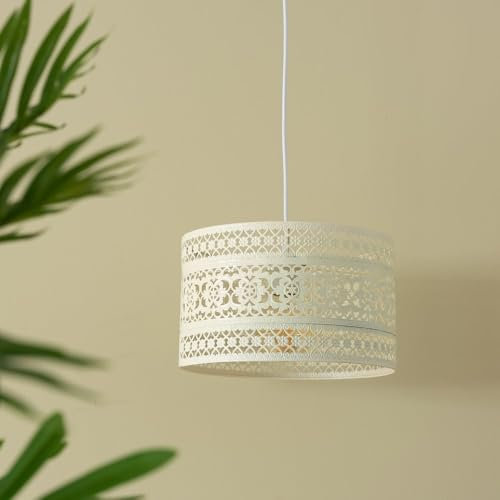 LOLAhome Lámpara de Techo Beige, Lámpara Colgante de Metal, con patalla redonda, Iluminación de Techo Interior con Calados para Comedor, Salón, Dormitorio, Habitación, Cocina, Entrada
