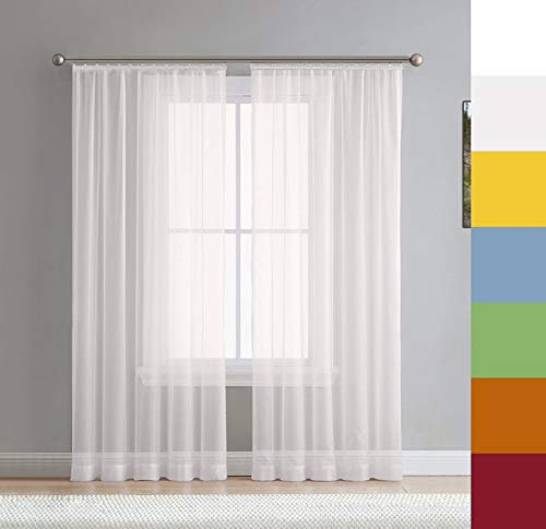 Voile Gardine nach Maß, Halbtransparent, Kräuselband, Vorhang nach Maß, Store Webstore (Weiß, 100x145cm /HxB)
