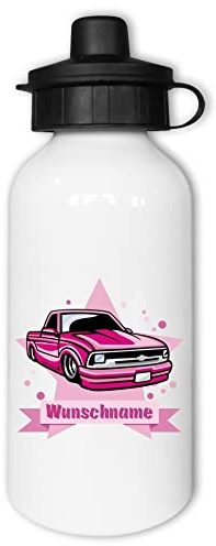 Samunshi® Kinder-Trinkflasche mit pinkem Auto und Namen als Motiv für Schule Sport Freizeit personalisierbar Pinkes Auto