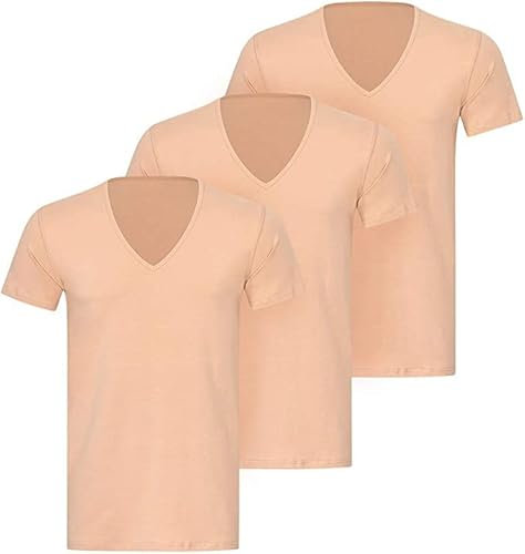 KliSa® hautfarbenes Unterhemd für Herren mit V-Ausschnitt | Unsichtbares Unterziehshirt für Herren | Hautfarbenes Business Shirt Slim Fit im 3er-Pack (as3, Alpha, m, Regular, Regular)