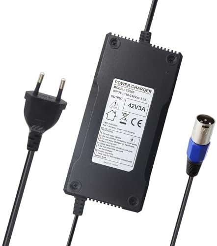 Abakoo Netzteil Ladegerät Ladekabel 42V 3A für 36V Akkus mit 3pin XLR Anschluss Stecker für E-Bike Elektrofahrrad Elektro Fahrrad Akkus zum Aufladen ersetzt HP1202L3