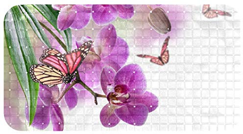 PVC Badewanneneinlage rutschfest Orchidee Schmetterling Lila Badewanneneinlage für Kinder und Baby Antirutschmatte 37.5x68.5 cm