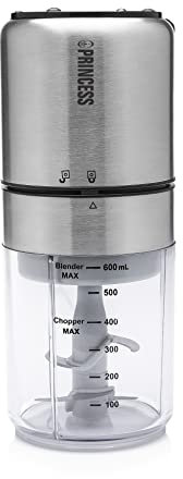 Mini blender multifonction Princess 221080 inox brossé - blender et hachoir - 0,5 L - 1 vitesse - 2 lames