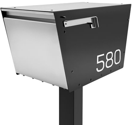 Movo Home Post-Mount Briefkasten, moderner Briefkasten, schwarz, Edelstahl, Walter
