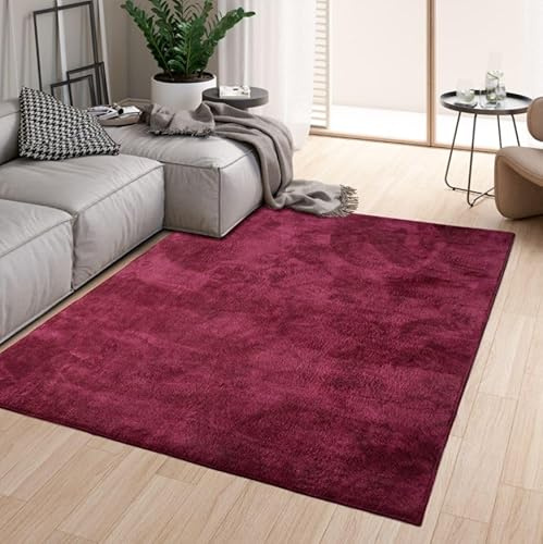 homeart Area Rugs – Soft, Short Pile Monochrome Carpets - Anti-Slip Backing, Machine Washable, Modern Fluffy Rugs for Living Room, Bedroom, Kitchen, Entrance - Bordeaux 200 x 290 cm