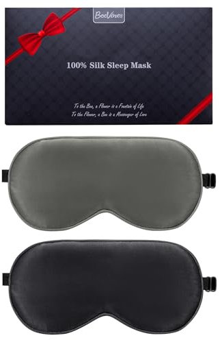 Seiden-Schlafmaske, 2er-Pack Augenmaske aus 100% echter natürlicher reiner Seide mit verstellbarem Riemen, Augenmaske zum Schlafen, BeeVines Augen-Schlafschutz für Yoga-Reisen, blockiert Licht