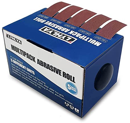 5 Rouleaux de papier abrasif assortis 2.5 cm x 8 m avec distributeur de papier émeri, pour meubles en bois, finition du métal, polissage automobile, 150/240/320/400/600