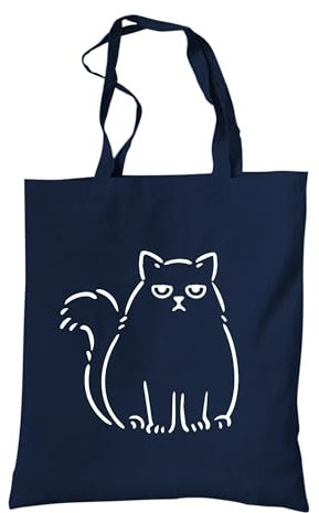 tradercat Jutebeutel bedruckt vintage 100% Baumwolle, Stoffbeutel bedruckt, Funny Cats, jutebeutel aesthetic als modisches Accessoire jutebeutel spruch (Fat Cat - Blau)