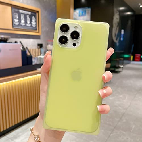 FHZXHY Compatible with iPhone 13 Pro Max Case 6.7 inch Slim Plain Color Cute Square Phone Case Translucent Soft TPU Silicone Square Edge Protective Case Cover for Girls/Women(jelly yellow)