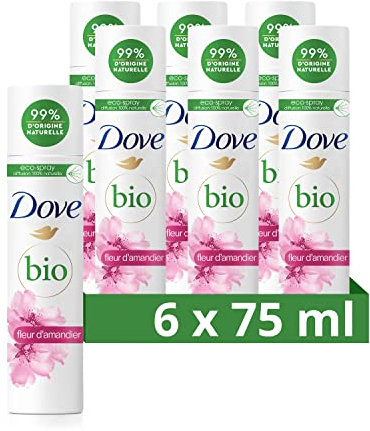 Dove Bio Déodorant Ecospray Fleur d'Amandier douceur & hydratation, Efficacité 48h, Testé dermatologiquement, Ecocert, (Lot de 6x75ml)