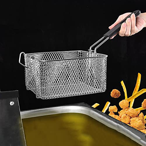 Cesta para Freír Profunda de Acero Inoxidable, Cesta Coladora de Red de Malla Cuadrada con Mango Antideslizante, Cesta para Freidora Comercial de Pescado con Patatas Fritas de Cocina para Restaurante