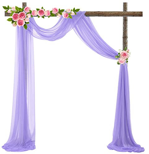 Querbehang 70*550cm, Hochzeitsbogen Vorhang Deko, Hochzeit Vorhang Chiffon Stoff, Vorhänge Hochzeit Bogen, Vorhang Organza Stoff Tüll Dekorationen Party Hintergrund Traubogen Dekostoff (Violett)