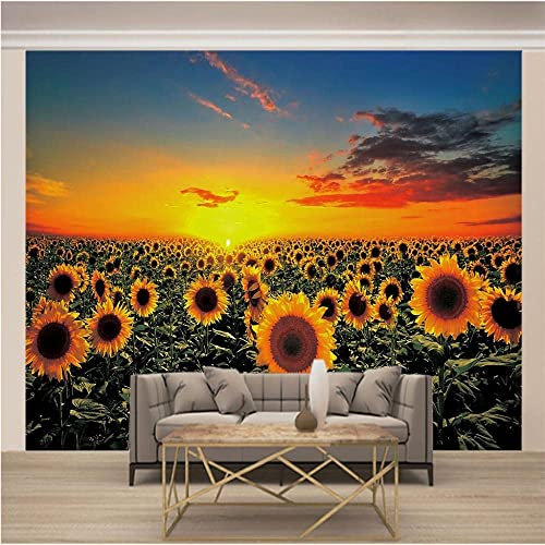 Fotomurale Carta Da Parati Murale Poster Arte Murale Adesivo Decorazione Murale 3D Campo Di Girasoli - Quadri Autoadesivi Per Soggiorno Camera Da Letto Ufficio Corridoio Sala Da Pranz 140(L)x70(H) cm
