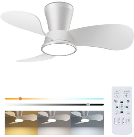slochi Leiser Deckenventilator mit Beleuchtung 30dB, 77cm Durchmesser Großem Luftvolumen Deckenventilator mit Fernbedienung Timing Funktion, Einstellbare Helligkeit des 3000K/4000K/6500K Deckenleuchte
