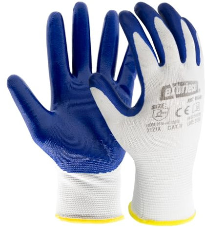 EXBRIECO Professional Work Gloves 3, 6, 12, 60, 120 or 240 Pairs Protective Gloves, Polyester and Nitrile, Touch Precision, Breathable, Elastic, Heavy Duty, Construction, Mechanical, EPI.