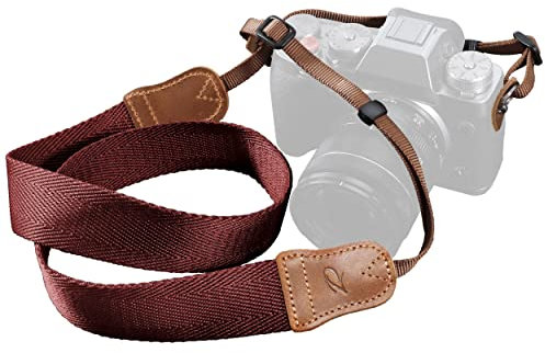 Padwa Lifestyle Burgundy Red Camera Strap -1.5 Wide Crazy Horse Cowhide Ends Camera Straps for All DSLR Cameras,Universal Adjustable Pure Cotton Woven Shoulder Neck Strap,Great Gift for Photographers
