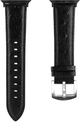 MaKTech Bracelet en Cuir,Bande de Style Dermatoglyphe d'autruche,Compatible avec les Séries Apple Watch Série 11/10/9/8/7,Ultra 3/2/1,SE 3/2/1 [2025] (46mm/45mm/44mm/49mm,Noir)