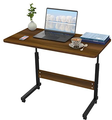 VIVOLILV Table Roulant de Lit Canapé pour Ordinateur Portable Hauteur Réglable,Bureau Table Informatique Table d'appoint avec 4 roulettes Verrouillables pour Bureau Chambre 80 * 40 * 69-90cm (Brun)