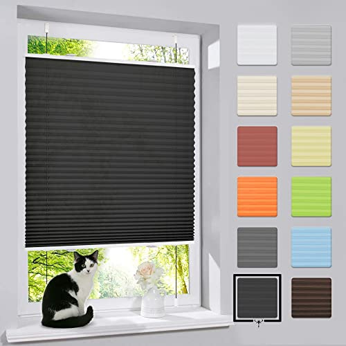 bobodeco Plissee ohne Bohren Klemmfix Faltrollo Jalousie Schwarz 90x180cm (BxH), Plisseerollo Sichtschutz und Sonnenschutz Blickdicht Easyfix lichtdurchlässig Rollo für Fenster & Tür