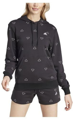 adidas Mujer Essentials Monogram Regular French Terry Graphic Hoodie, Black, S