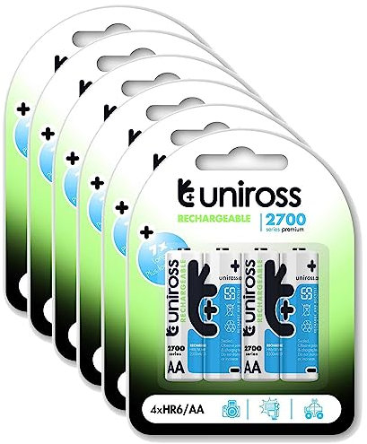 Uniross Pack de 6 x 4 Piles Rechargeables AA/HR6 2700 NIMH HYBRIO, 1.2V