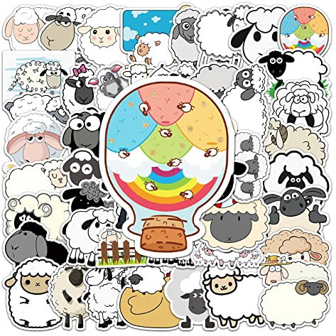 AUCEKO 50 Stück Schafe Aufkleber Pack Sheep Sticker Set wasserdichte Vinyl Sticker für Laptop Kinder Autos Motorrad Fahrrad Skateboard Gepäck Koffer Computer Aufkleber Graffiti Decal
