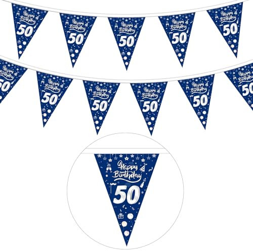 GoldRock Stoff Girlande 50. Geburtstag Männer Deko Blau, Banner für Mann und Frau, Wimpelkette, Geburtstagsbanner 50 Jahre