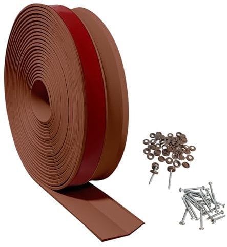 BEEBAON 32 FT Garage Door Top and Sides Seal, Brown Rubber Garage Door Sealing Strip, Universal Weather Stripping Replacement, Garage Door Seals with Screws and Screws Caps
