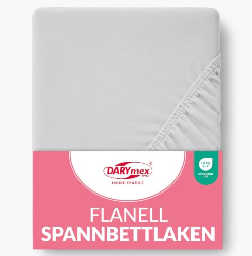 Darymex Biber Spannbetttuch - 160 x 200 cm - Flanell Spannbettlaken - Baumwolle - für Matratzenhöhe bis 20 cm - Warm - Weich - Stahl Grau