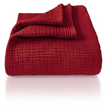 LAYNENBURG Premium Musselin Tagesdecke 180x220 cm - 100% Baumwolle - extraweiche Baumwolldecke als Kuscheldecke, Bett-Überwurf, Sofa-Überwurf, Couch-Überwurf - warme Sofa-Decke (Bordeaux)